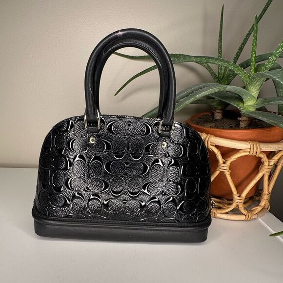 Coach Mini Sierra Satchel Bag Black Embossed Signature Leather Gold Hardware - Picture 4 of 14